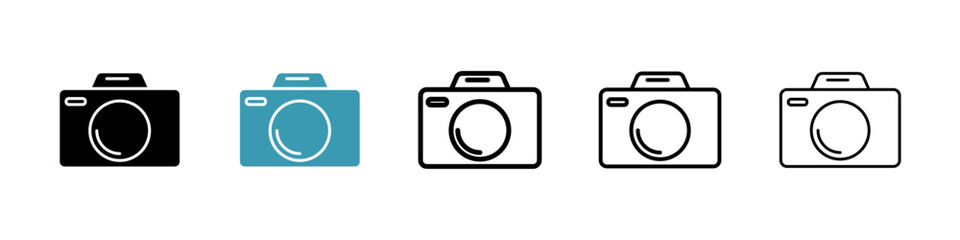 Camera vector icon set in black and blue colors.
