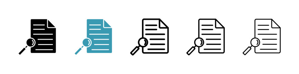 Case study vector icon set in black and blue colors.