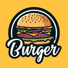 Burger Logo Design with Thick Outlines and Simple Shapes