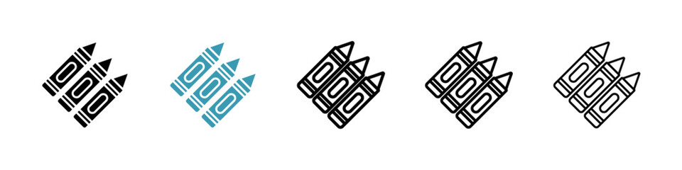 Crayon vector icon set in black and blue colors.
