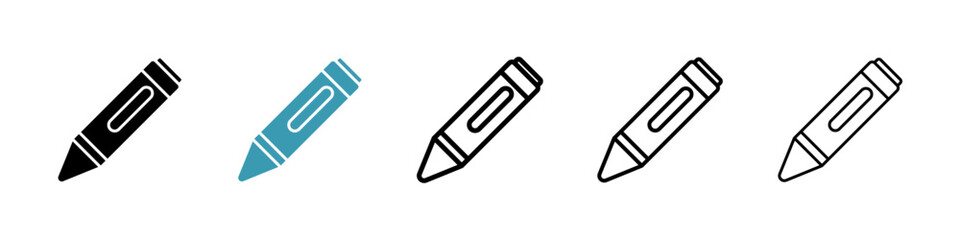 Crayon vector icon set in black and blue colors.
