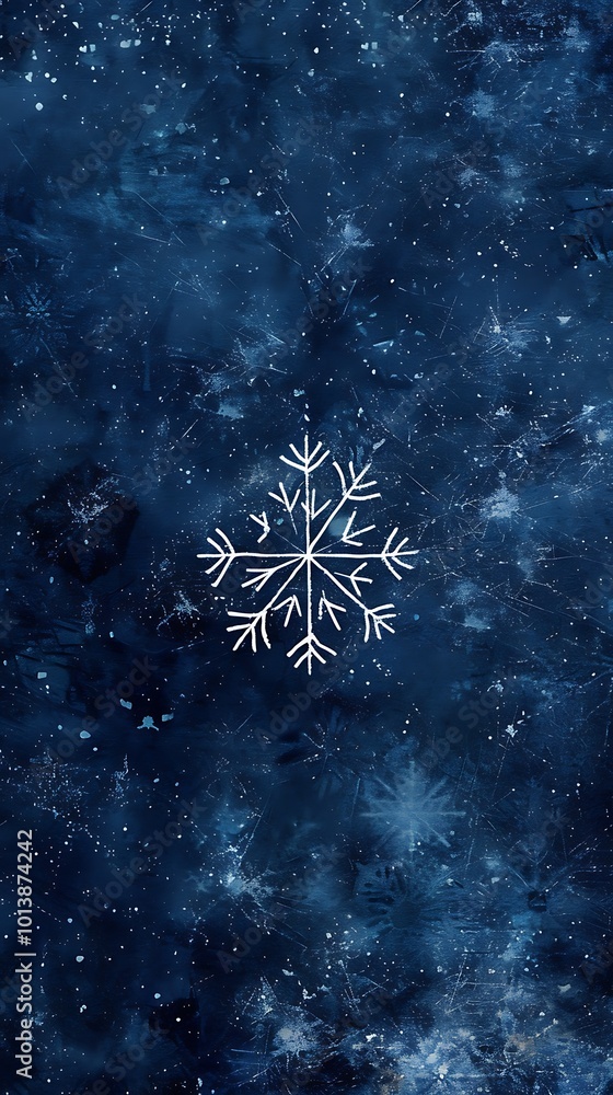 Poster solid indigo background with a tiny white snowflake motif in the center