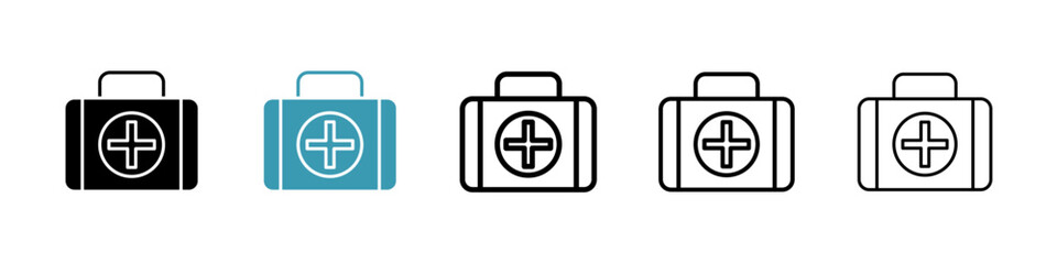 Doctor bag vector icon set in black and blue colors.