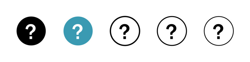 Doubts button vector icon set in black and blue colors.