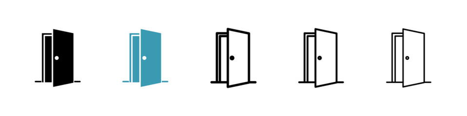 Door vector icon set in black and blue colors.