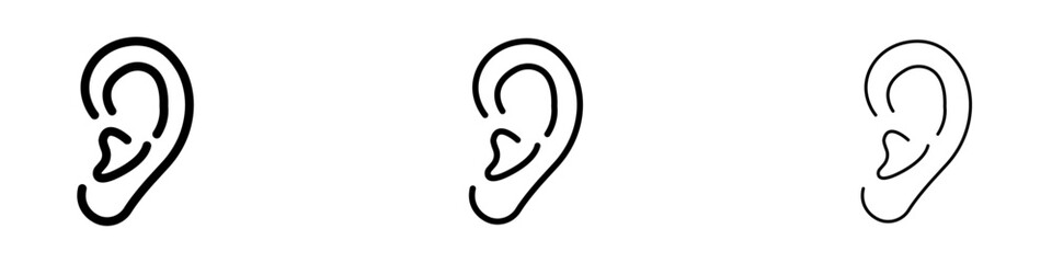 Ear vector icon set in black and blue colors.