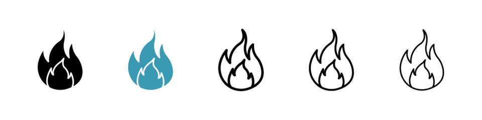 Flame vector icon set in black and blue colors.