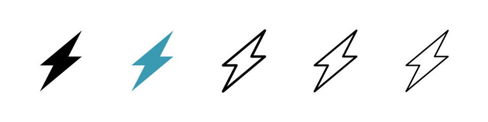 Flash vector icon set in black and blue colors.