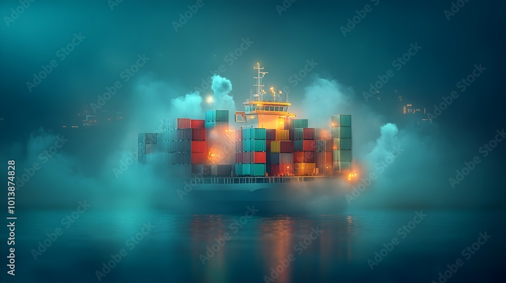 Poster nextgen cargo container ships with streamlined silhouettes seamlessly gliding across vast oceans pow