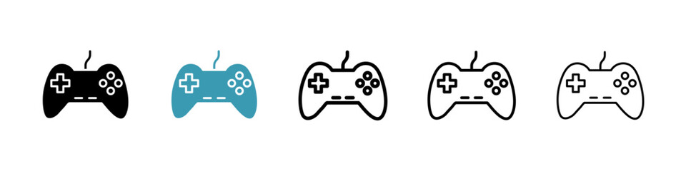 Gaming controller vector icon set in black and blue colors.