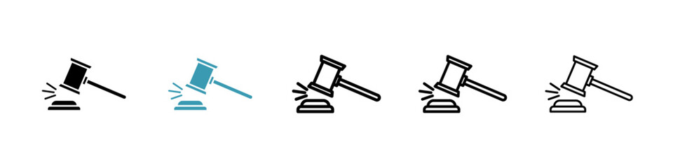 Gavel vector icon set in black and blue colors.