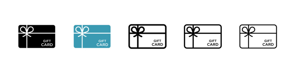 Gift card vector icon set in black and blue colors.