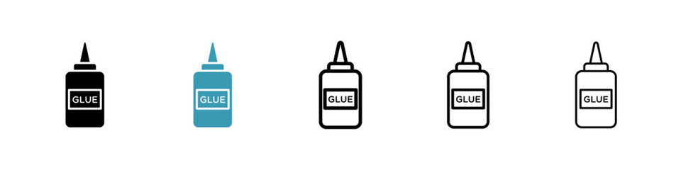 Glue vector icon set in black and blue colors.
