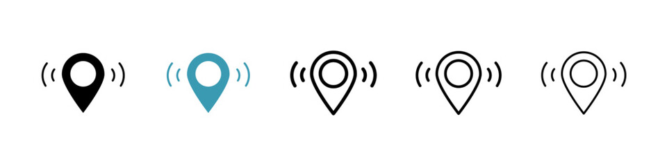 Gps vector icon set in black and blue colors.