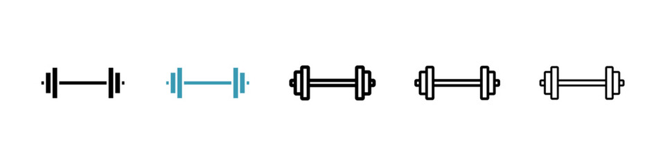 Gym vector icon set in black and blue colors.