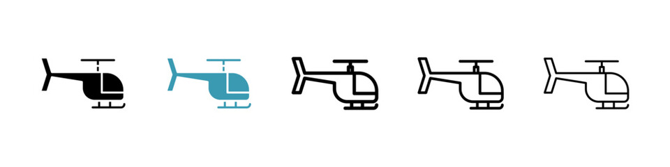 Helicopter vector icon set in black and blue colors.