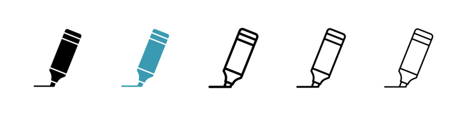 Highlighter vector icon set in black and blue colors.