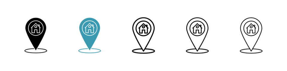 Home location vector icon set in black and blue colors.