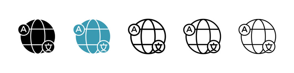 Language vector icon set in black and blue colors.