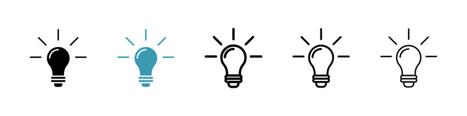 Lightbulb vector icon set in black and blue colors.