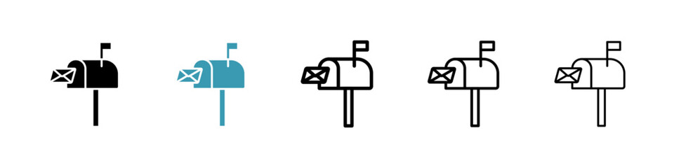 Mailbox vector icon set in black and blue colors.