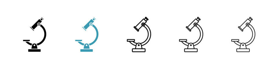 Microscope vector icon set in black and blue colors.