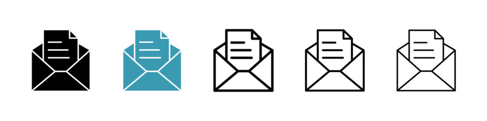 Newsletter vector icon set in black and blue colors.