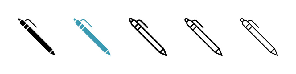 Pen vector icon set in black and blue colors.