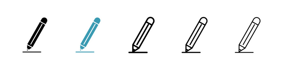 Pencil vector icon set in black and blue colors.