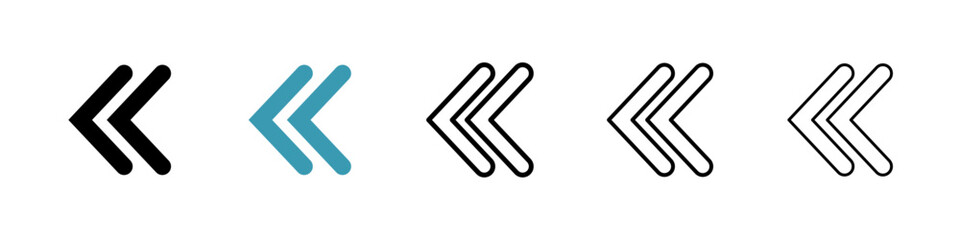 Previous arrow vector icon set in black and blue colors.