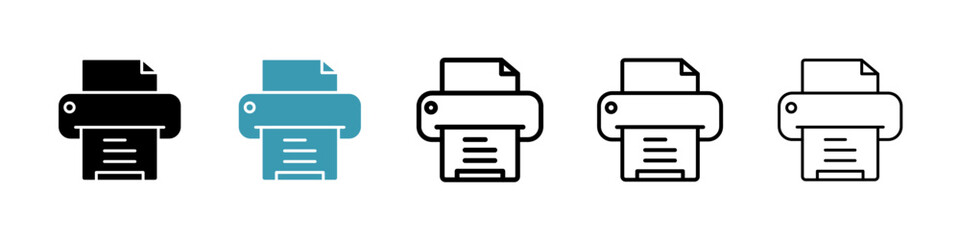 Print button vector icon set in black and blue colors.