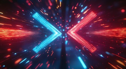 Naklejka premium Two energy-based squares face each other, with lightning and sparks. A vs logo concept set on a holographic background with lightning and lightning.