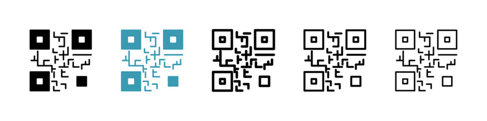 QR code vector icon set in black and blue colors.