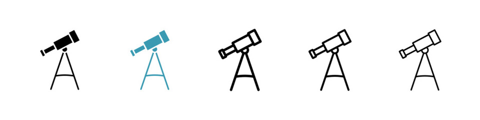 Telescope vector icon set in black and blue colors.