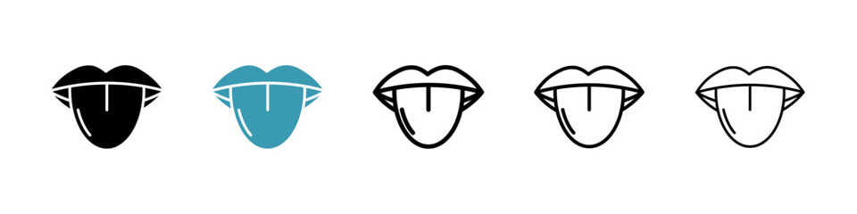Tongue vector icon set in black and blue colors.