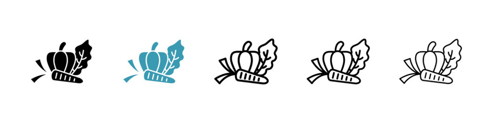 Vegetable vector icon set in black and blue colors.