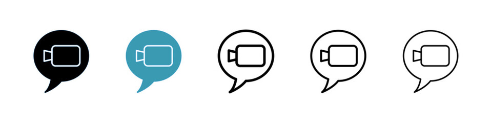 Video call vector icon set in black and blue colors.