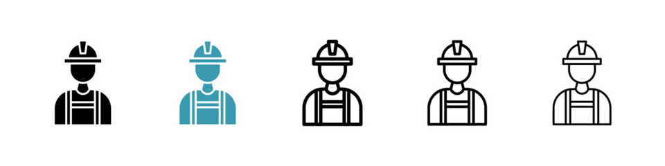 Worker vector icon set in black and blue colors.