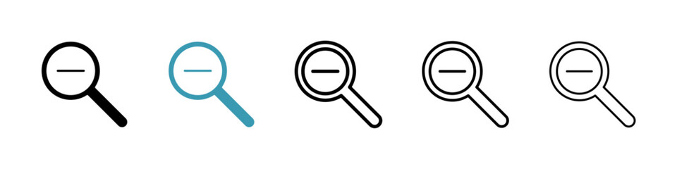Zoom out vector icon set in black and blue colors.