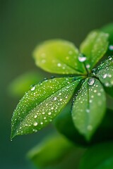 Fototapeta premium Close up of Dew Drops on Green Leaves