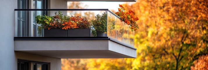 urban balcony in autumn with colorful seasonal leave