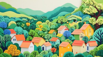 Rural Community in a Scenic Landscape Countryside Community in a Beautiful Scenery