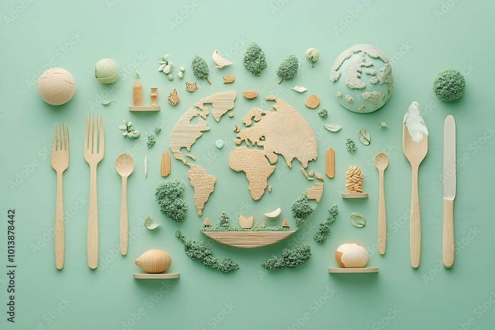 Poster this image showcases a light minimalist tabletop arrangement featuring a plate fork knife and a glob