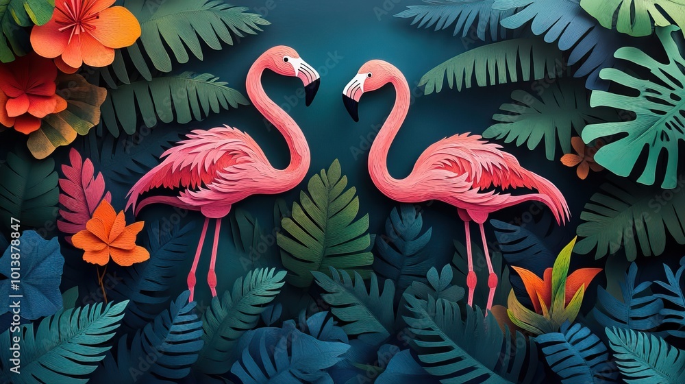 Poster Pink Flamingos in a Serene Habitat Flamingos in a Tranquil Environment