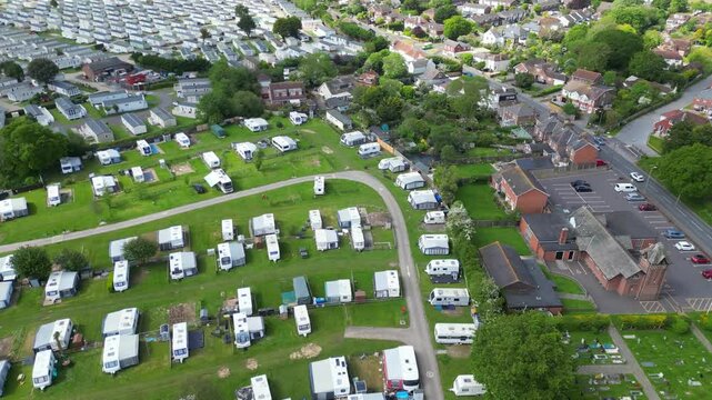 Aerial View of Beautiful and Peaceful Tourist Attraction of South Hayling Village and Former Civil Parish on Hayling Island, Havant Hampshire, South East England Great Britain. May 15th, 2024