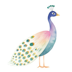 Beautiful Peacock Watercolor Clipart, Colorful Bird Colored Design for Your Corporate and Business Graphic Resource or Creative Project, Ai Generative
