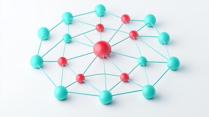 Obraz premium Abstract network visualization with connected spheres representing nodes and lines depicting connections on a white background.