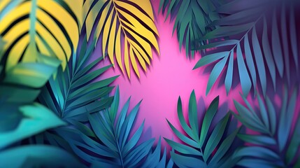 Lush green palm leaves in a tropical setting Tropical palm leaves in lush greenery
