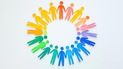 Obraz premium Colorful paper cutouts forming a circle of diversity, unity, and teamwork on white background. Ideal for social projects and collaborative themes.