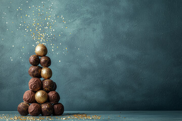 Christmas tree decorated with chocolate truffles dusted with gold leaf